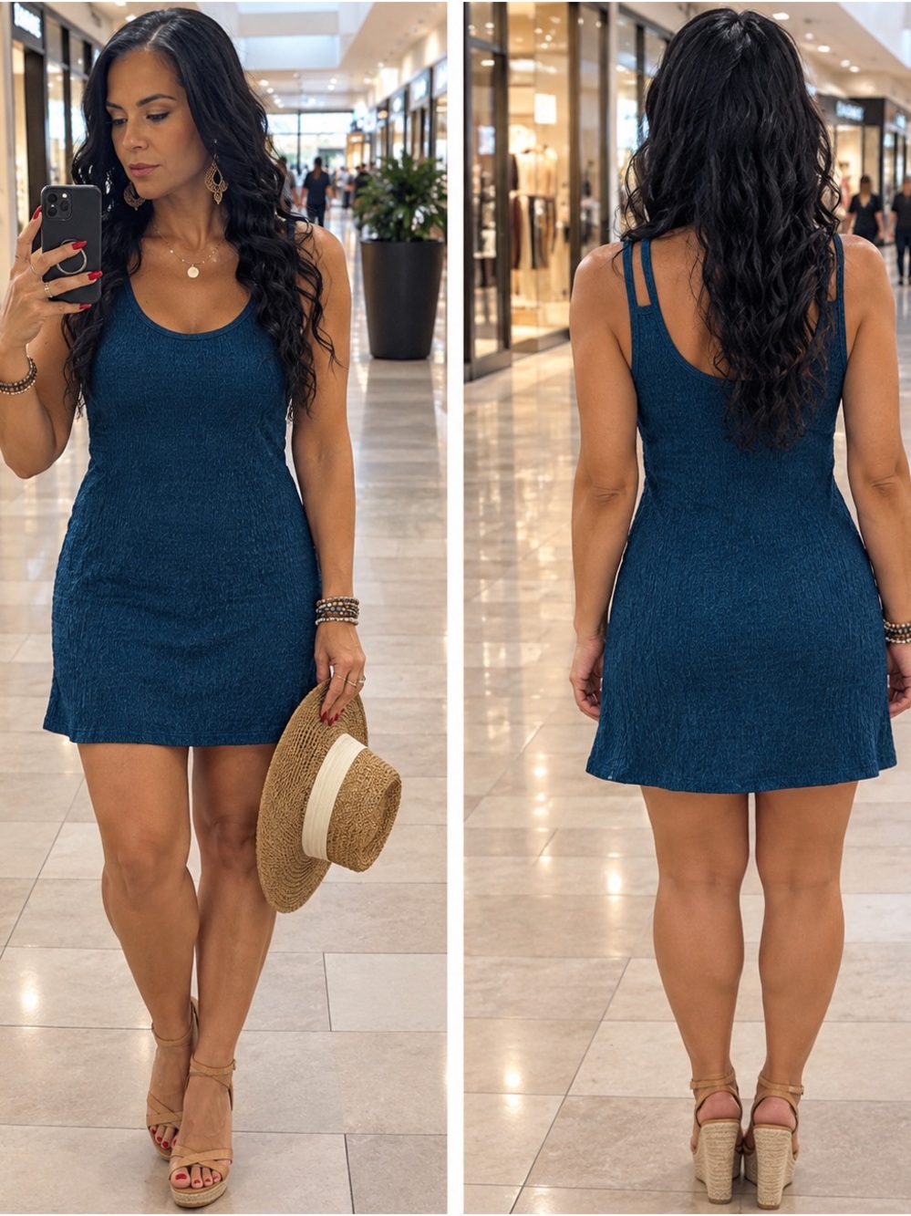 Sleeveless Rib-Knit Tank Mini Dress in Teal Blue